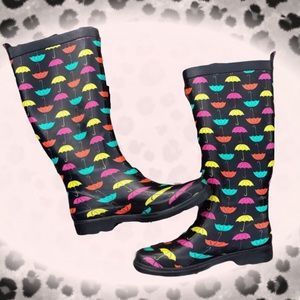 Black Rain Boots with Umbrellas